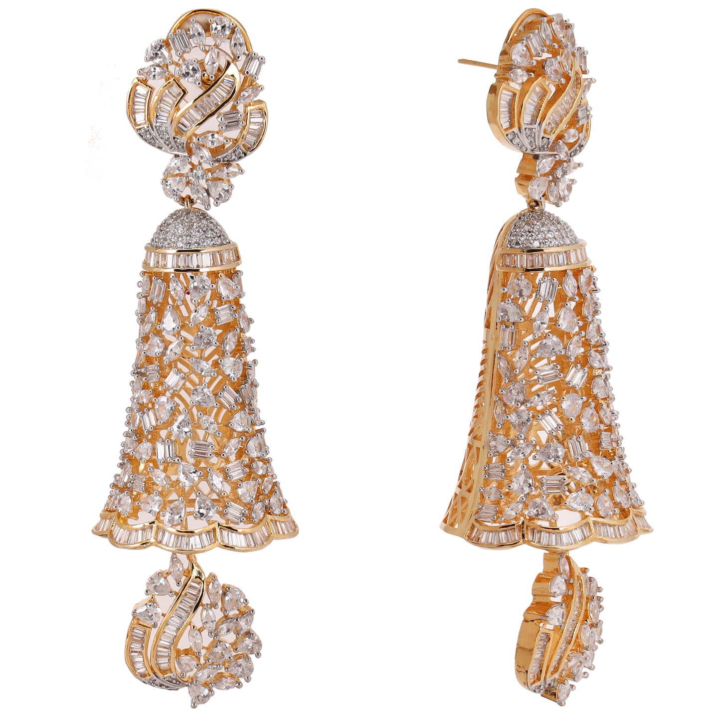 CZ elegant Uncut Shaped Long Jhumka - E16