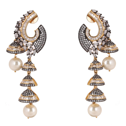 Pearl & CZ fancy Chandbali with Zhumki Earring - E23