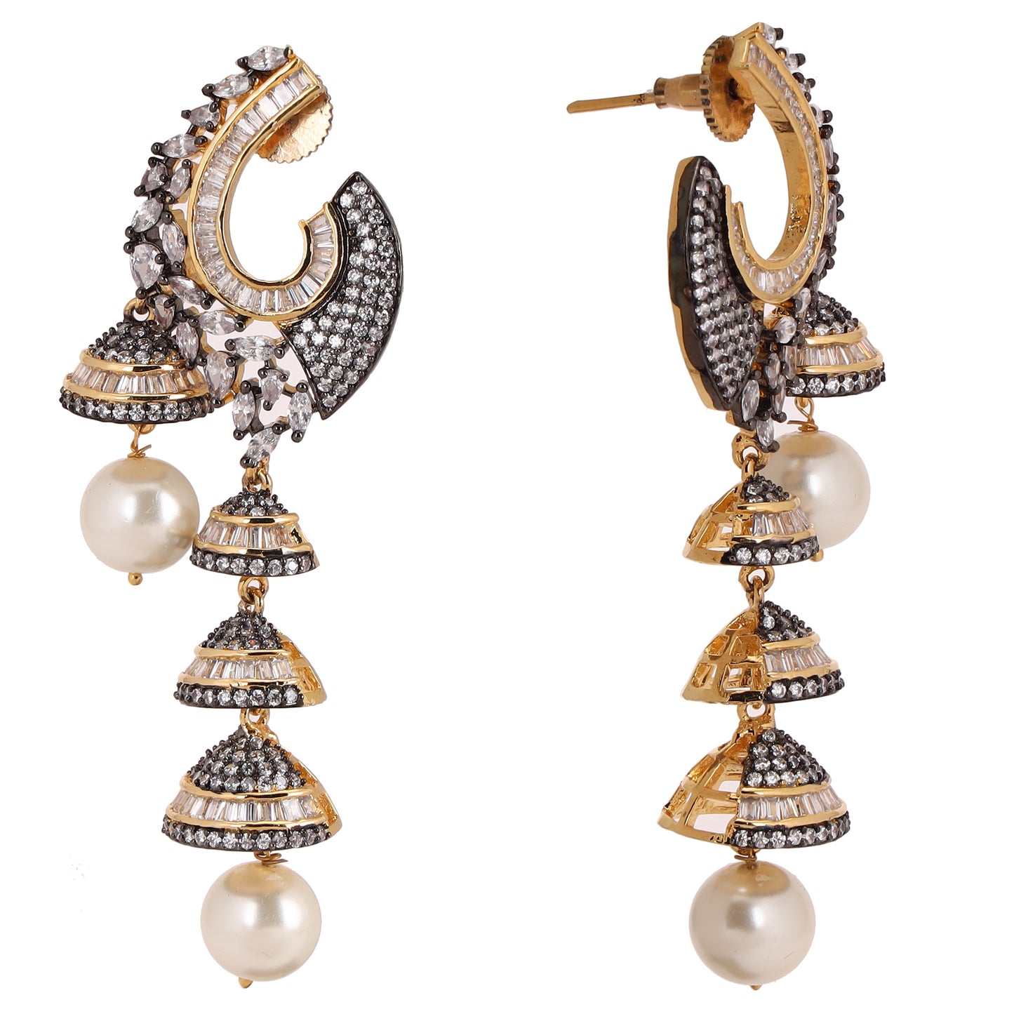 Pearl & CZ fancy Chandbali with Zhumki Earring - E23