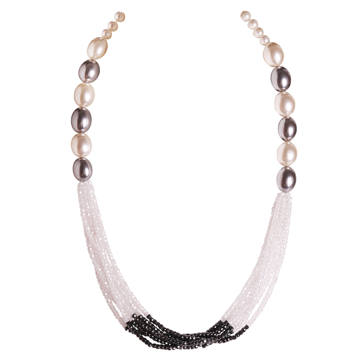 M0009 - Black & White Crystal Necklace with Shell Pearl