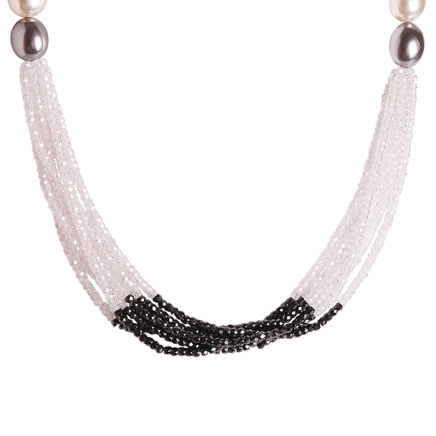 M0009 - Black & White Crystal Necklace with Shell Pearl