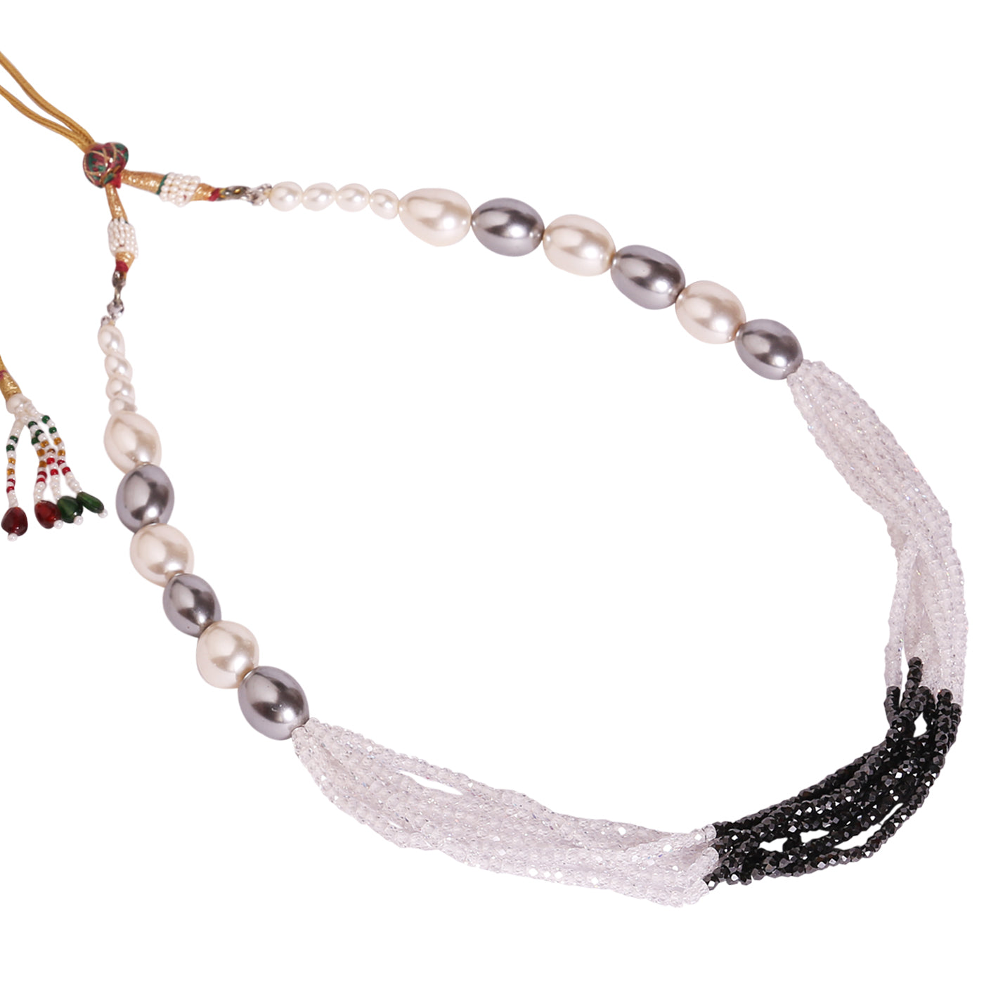 M0009 - Black & White Crystal Necklace with Shell Pearl