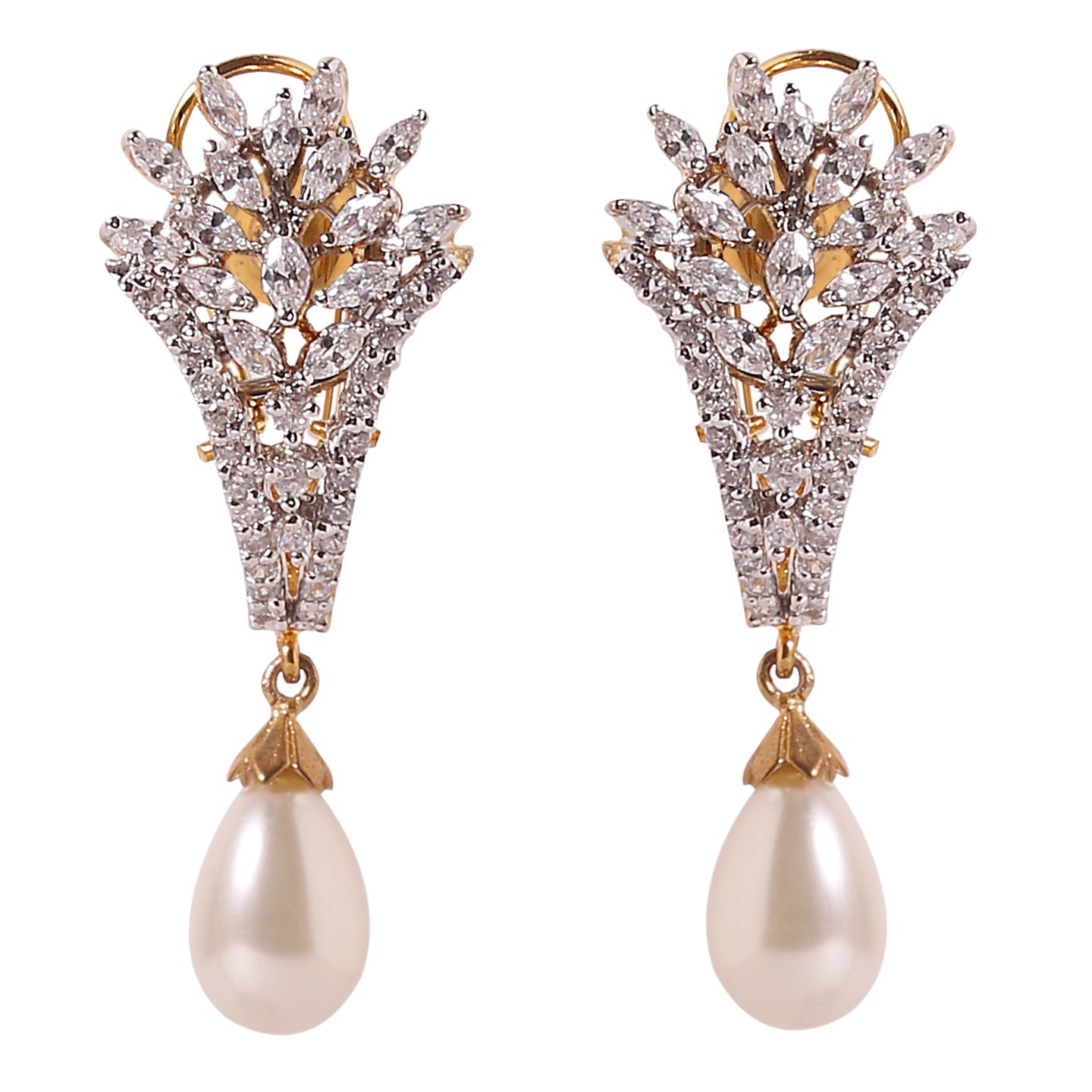 A19 - CZ with gold tone Pearl Droplet Earring