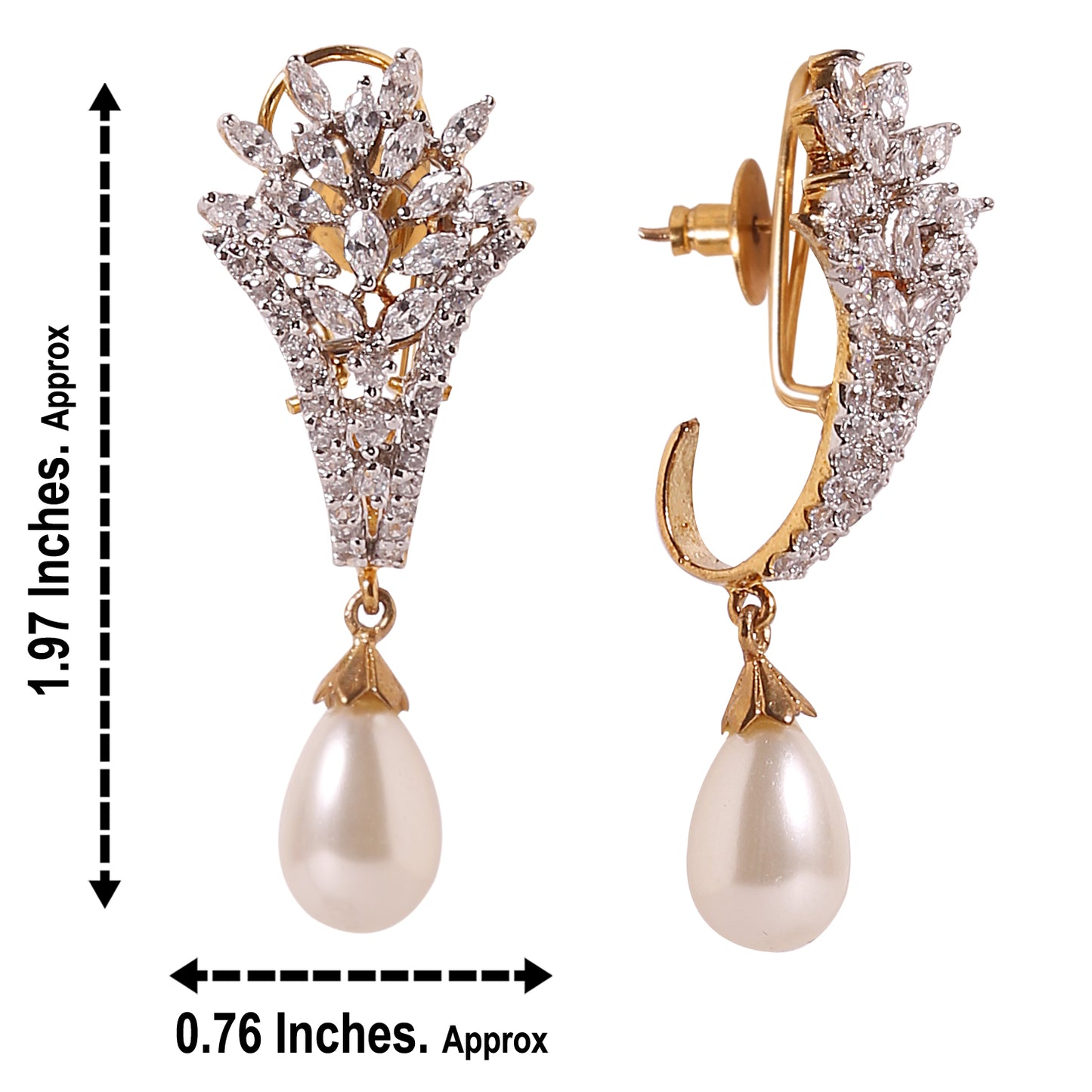 A19 - CZ with gold tone Pearl Droplet Earring