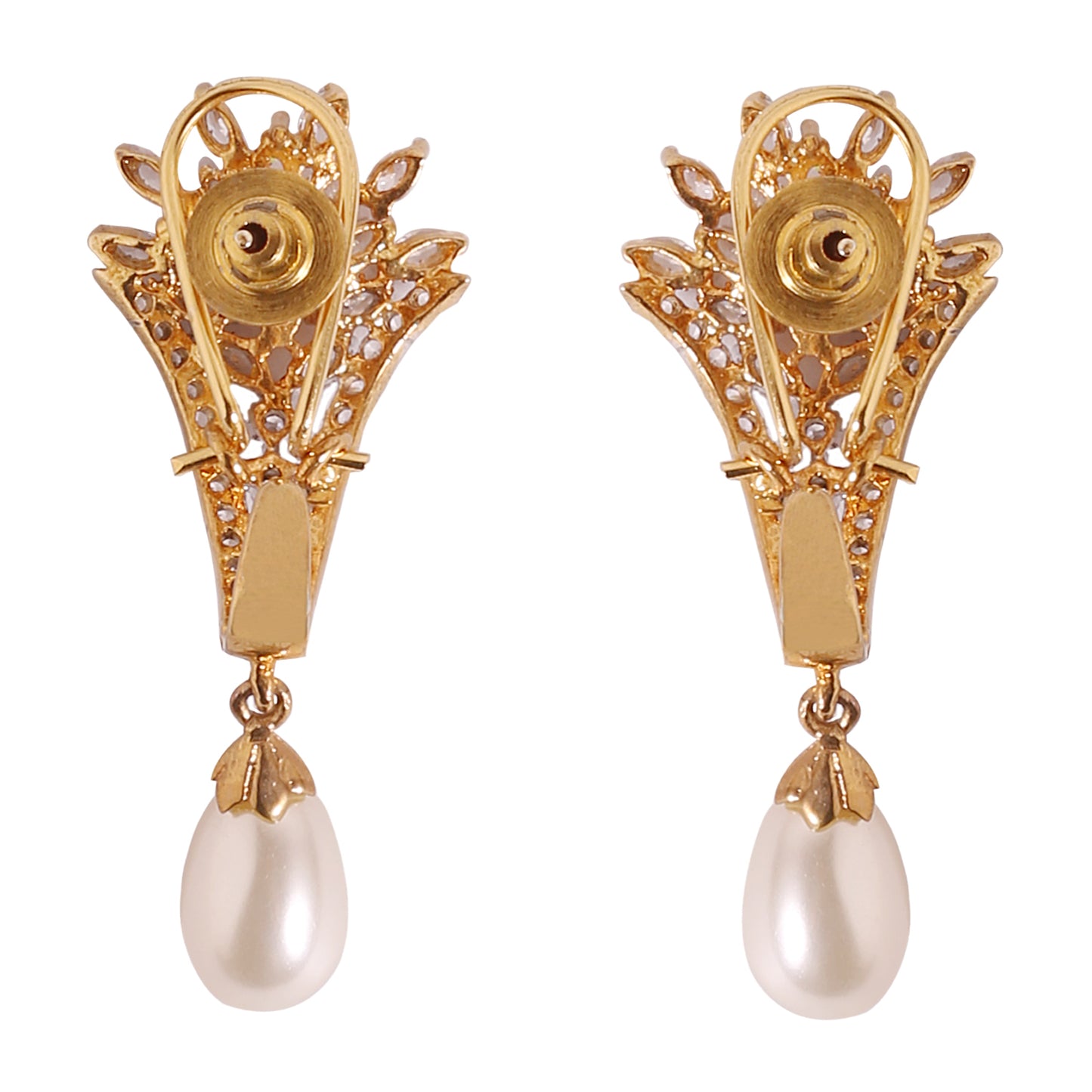 A19 - CZ with gold tone Pearl Droplet Earring