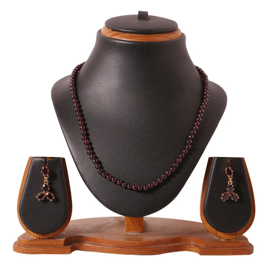 Real Garnet with Gold tone finish Pearl Necklace & Earring - SS0027