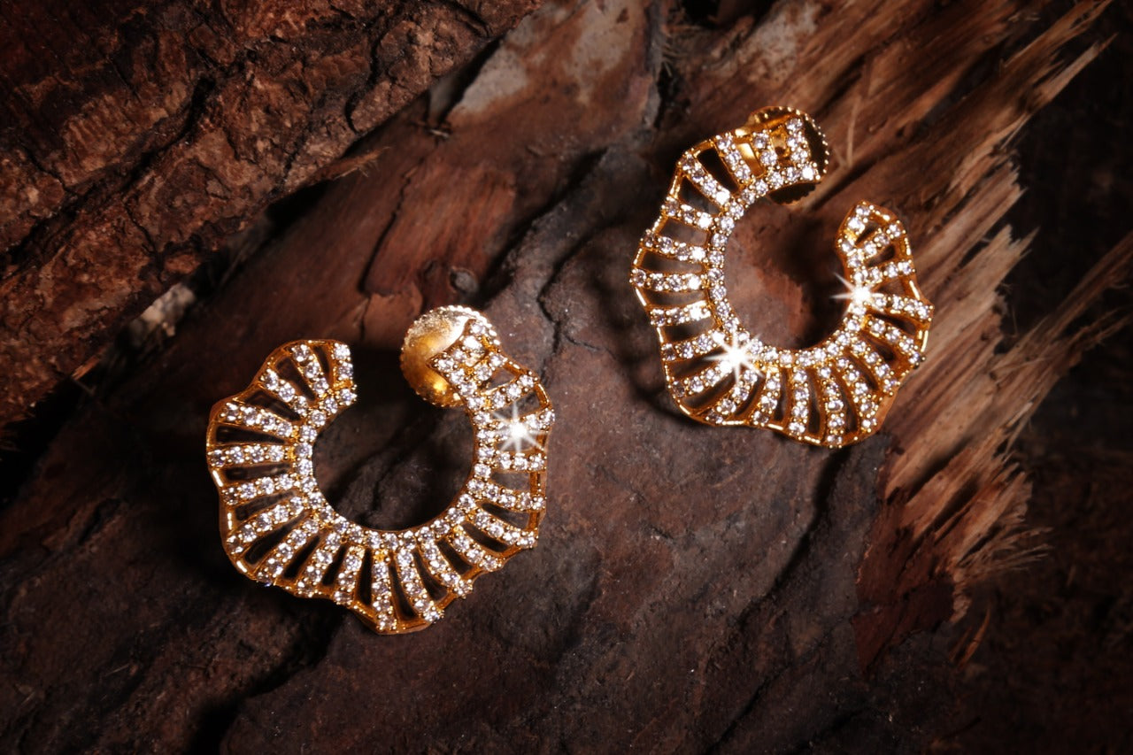 CZ Fancy Ear Tops with Gold tone - E54