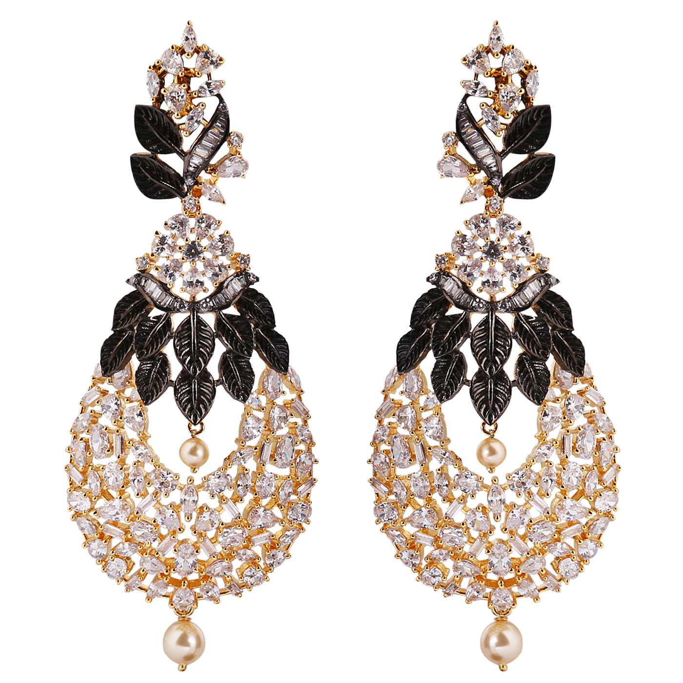 Uncut Shape CZ Gold tone black Mina Earring - E10