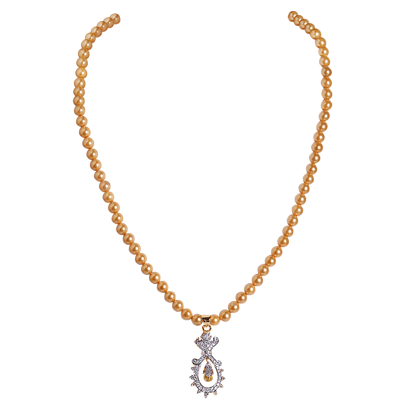 M0004 - Gold Shell Pearl Necklace with American Diamond Silver Locket