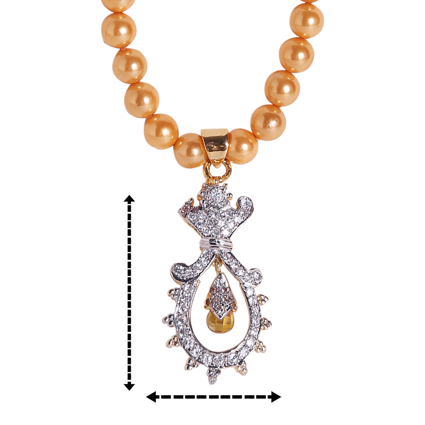 M0004 - Gold Shell Pearl Necklace with American Diamond Silver Locket