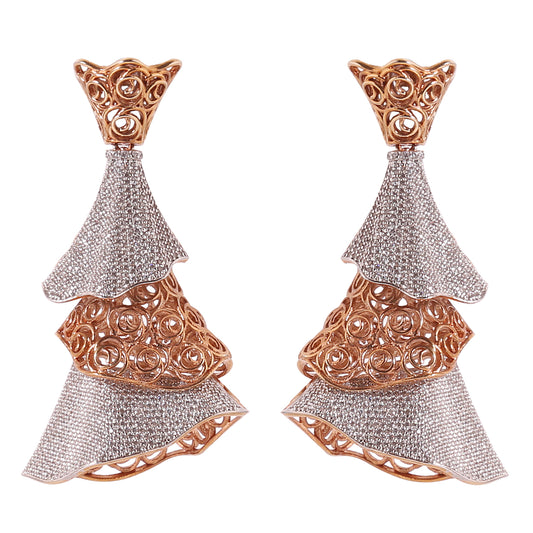 A15 - CZ Party Wear Rose Gold 3 Layer Jhumka