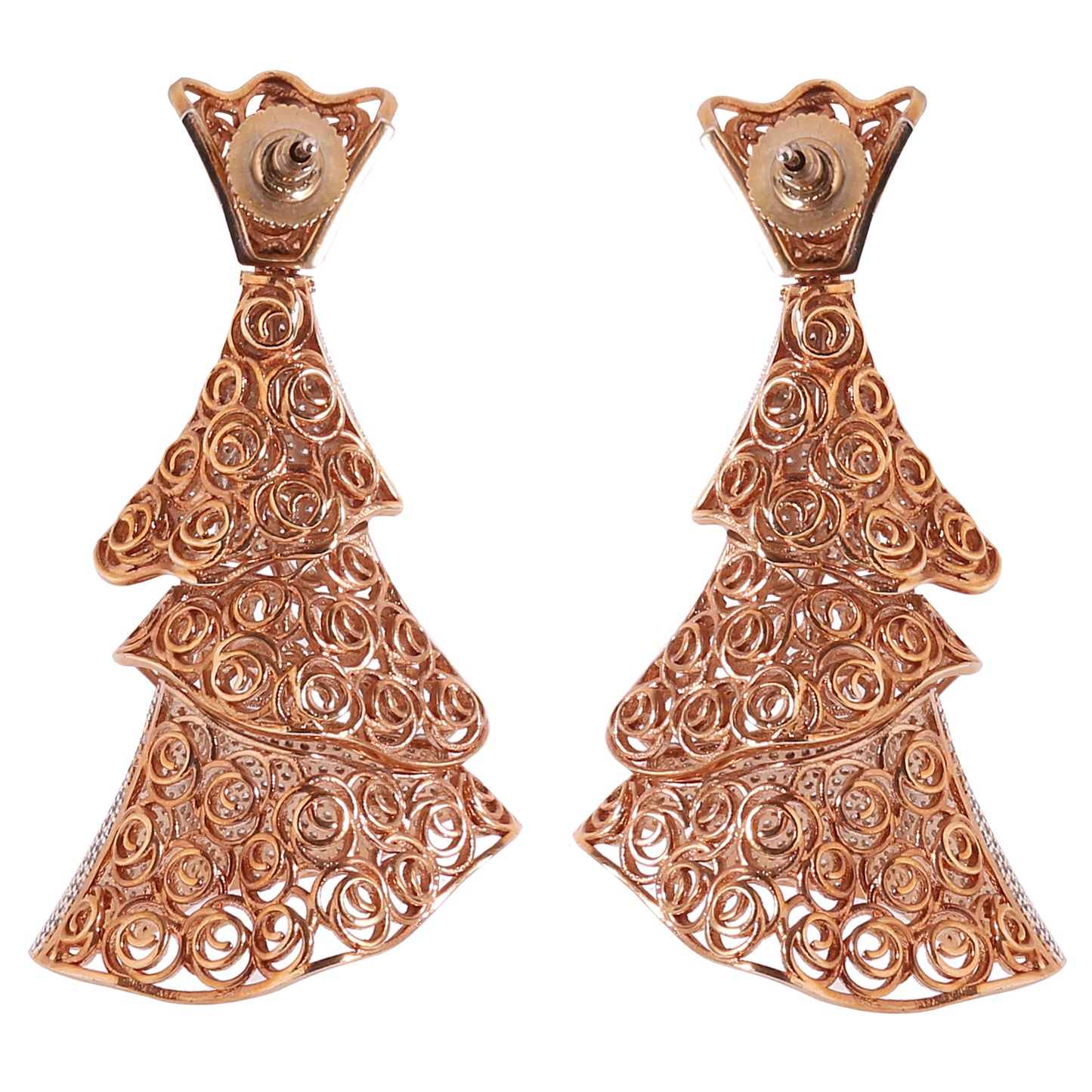 A15 - CZ Party Wear Rose Gold 3 Layer Jhumka