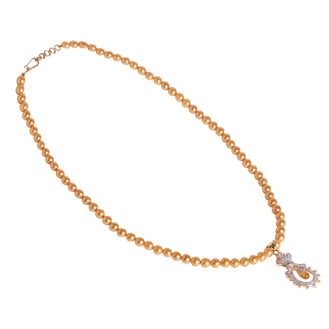 M0004 - Gold Shell Pearl Necklace with American Diamond Silver Locket