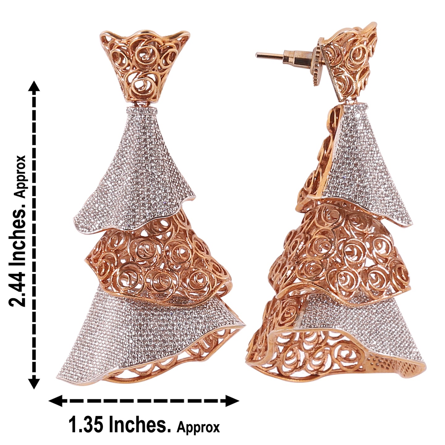 A15 - CZ Party Wear Rose Gold 3 Layer Jhumka