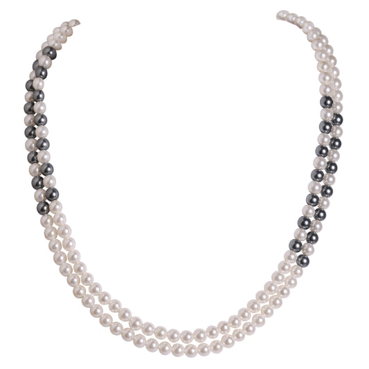 M0002 - White & Grey Black Shell Pearl 2 Line Necklace