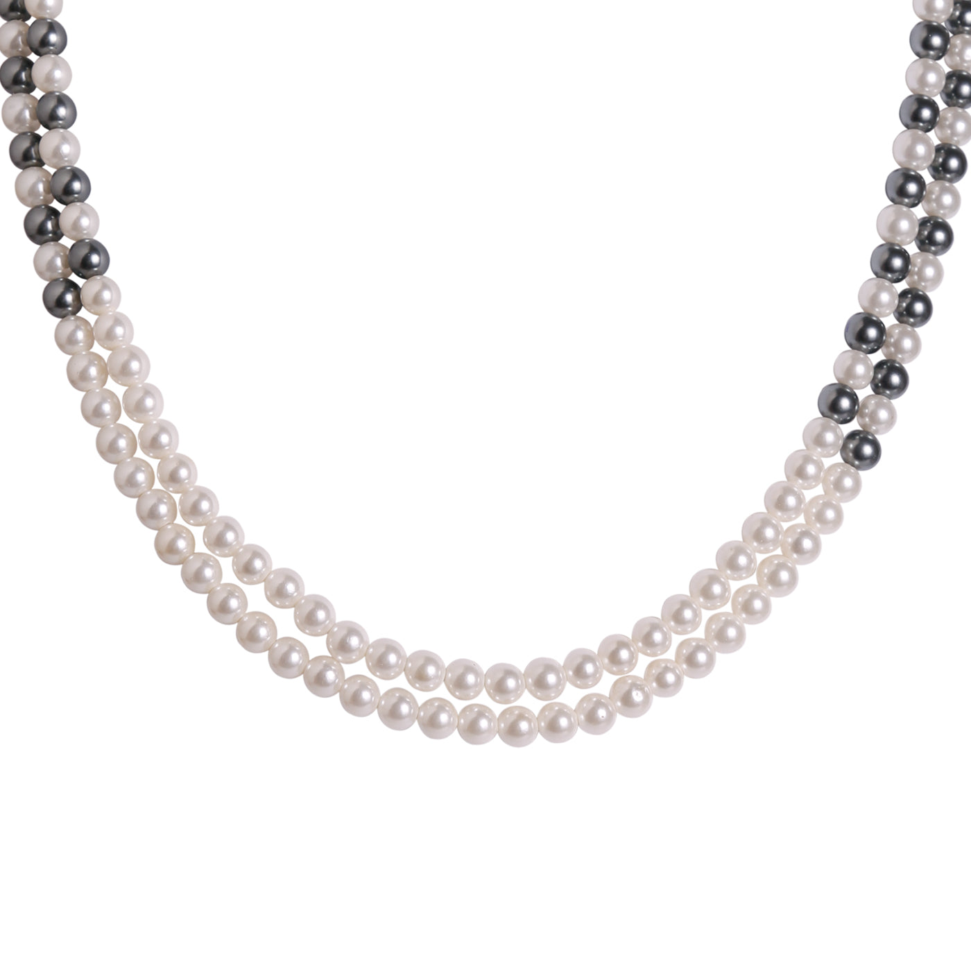 M0002 - White & Grey Black Shell Pearl 2 Line Necklace