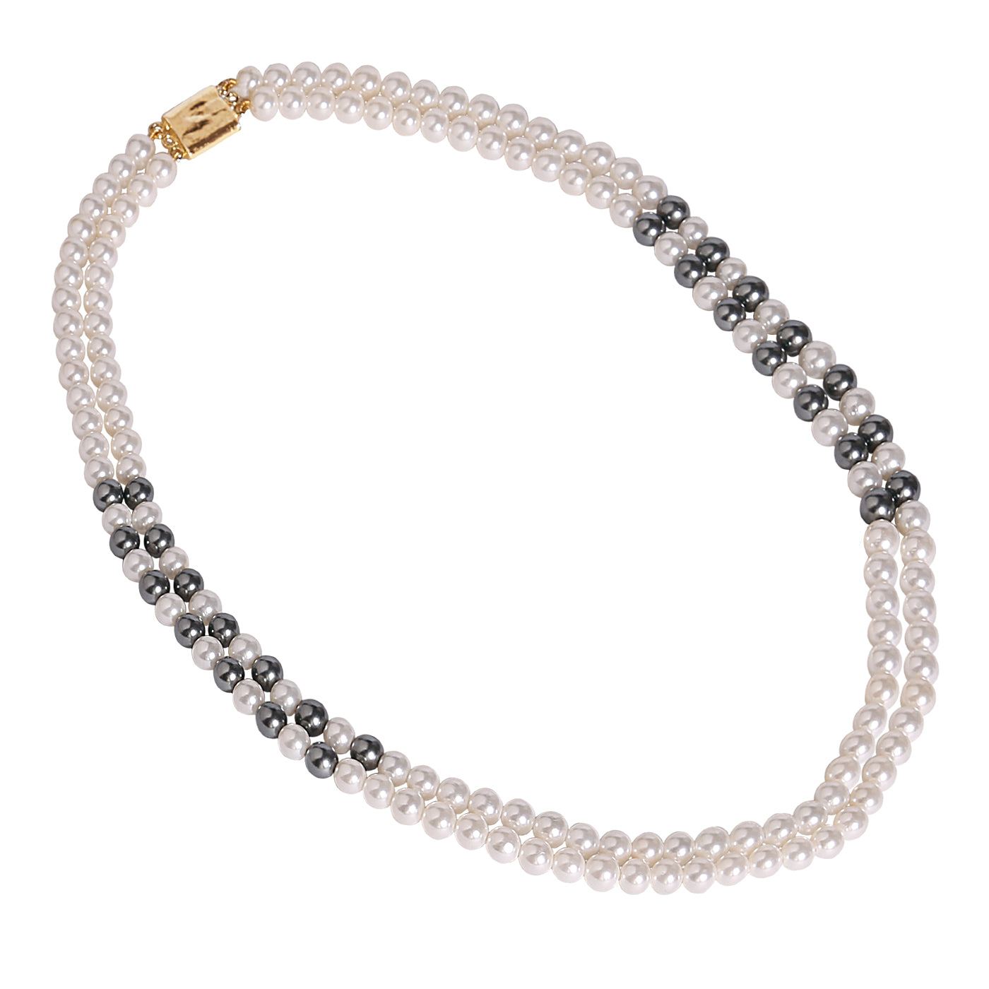 M0002 - White & Grey Black Shell Pearl 2 Line Necklace