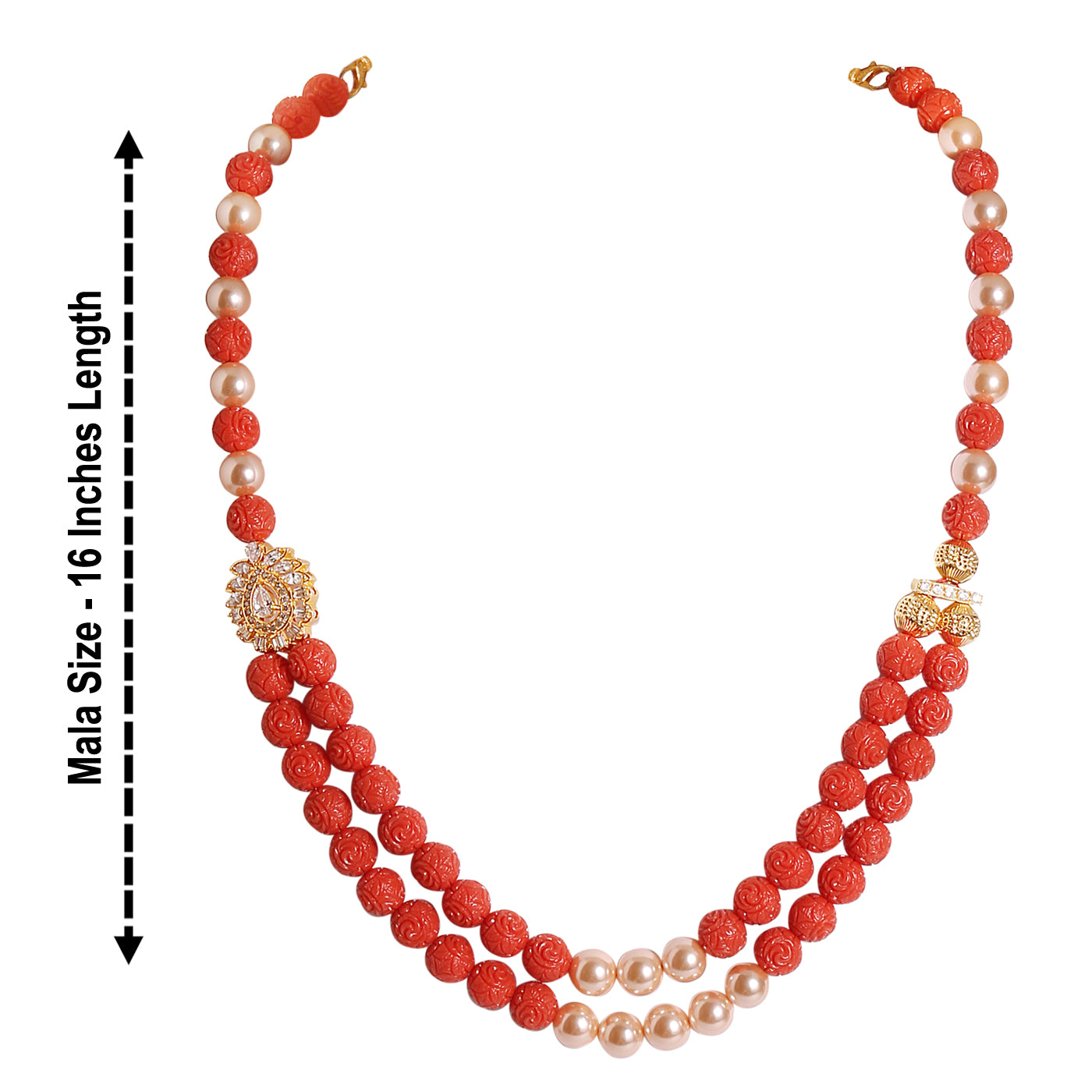 M0005 - Coral & Gold Shell Pearl Necklace with CZ Side Locket