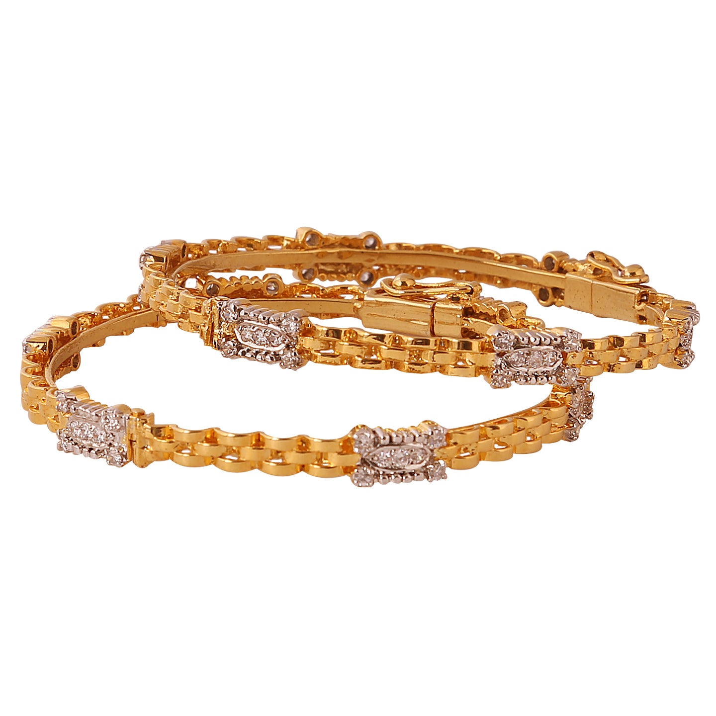 S - 18kt Gold Polish Pure Silver with CZ Openable Bangles