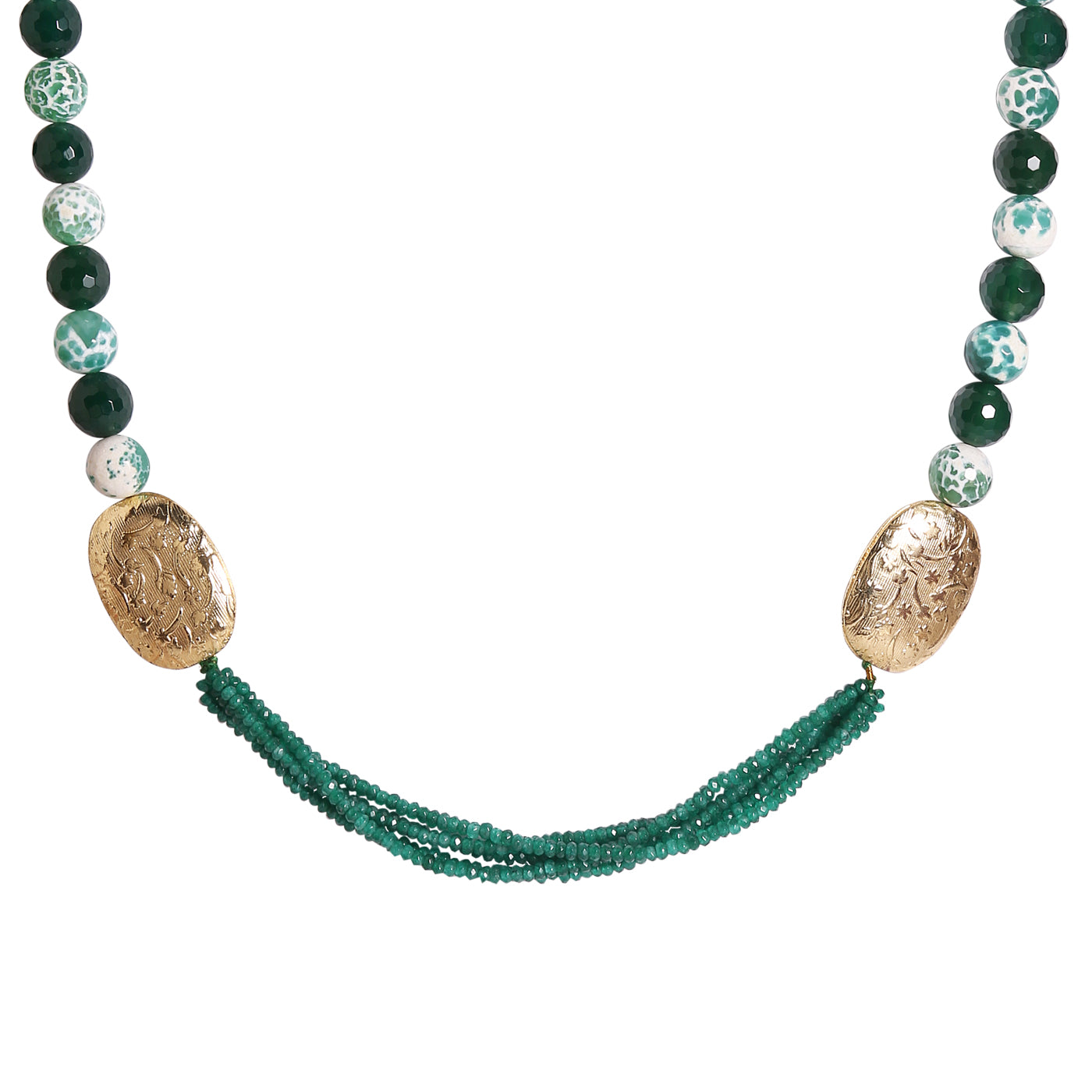 M0006 - Green Gold Fancy Beads Necklace