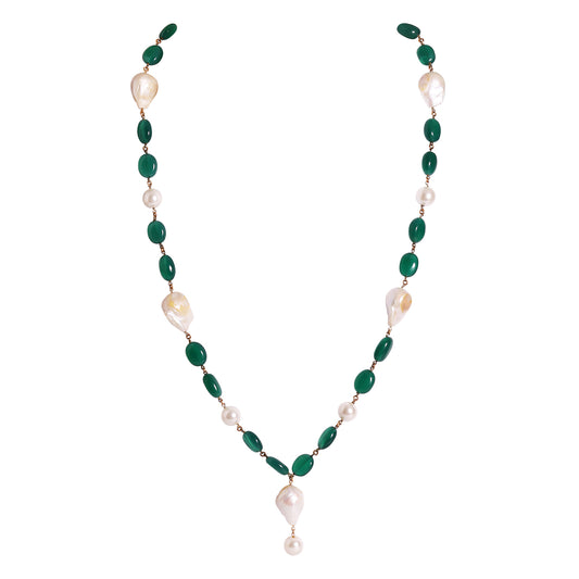 M0001 - Green Onyx Necklace beaded with Barooque Pearl