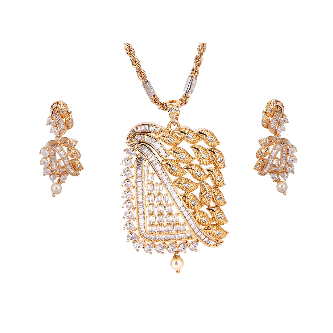 CZ Designer Locket Set with Duel tone Finished Chain - P3