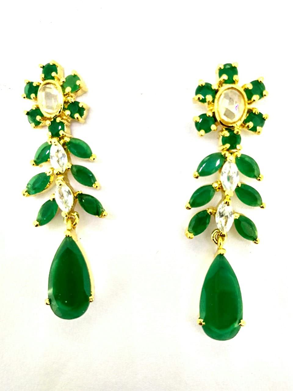 Green & White CZ Small Danglers - E0117