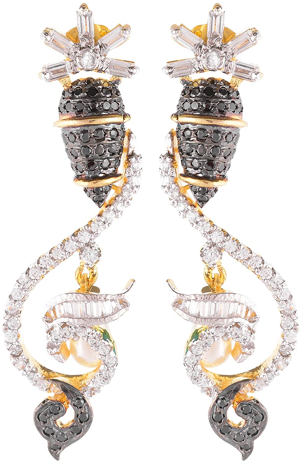 Black Stone with CZ & Pearl Smart Elegant Earring - E015