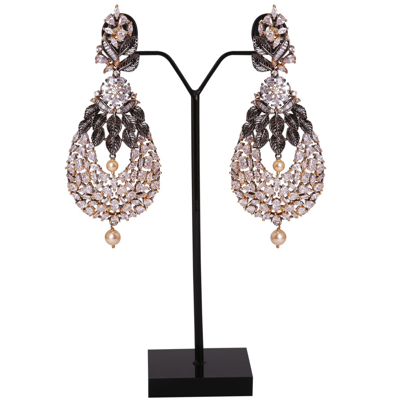 Uncut Shape CZ Gold tone black Mina Earring - E10