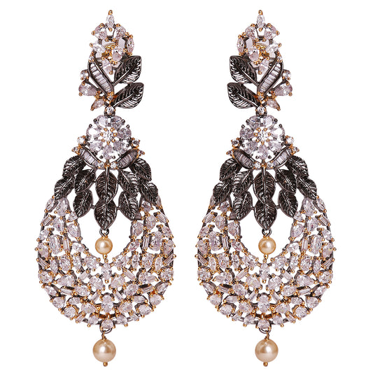 Uncut Shape CZ Gold tone black Mina Earring - E10