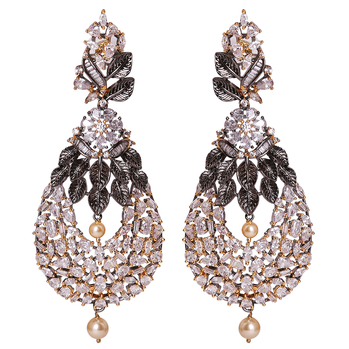 Uncut Shape CZ Gold tone black Mina Earring - E10