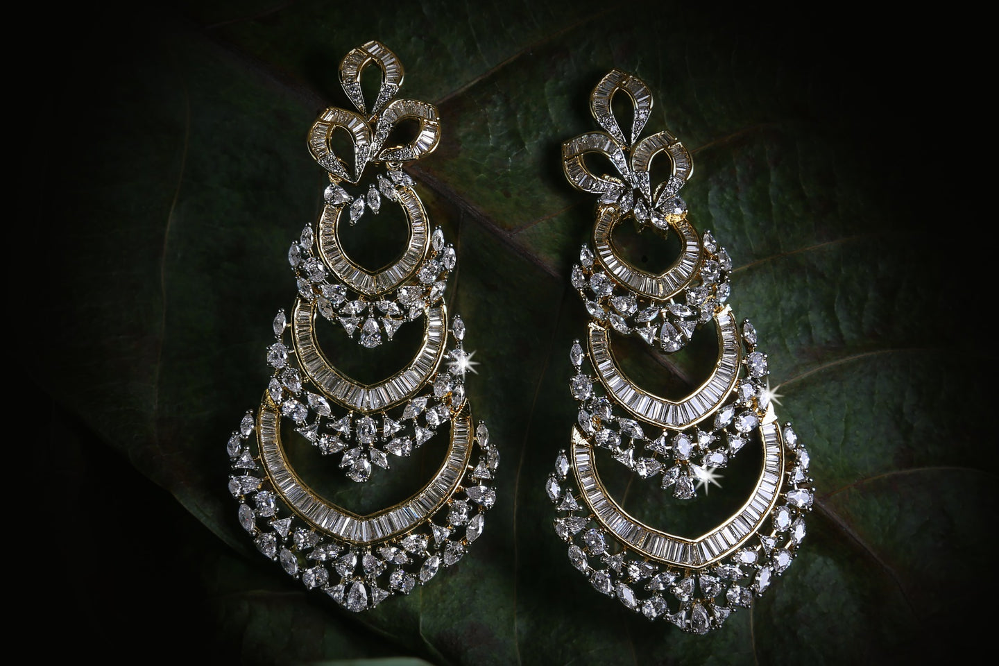 CZ with gold tone Party wear long Chandbali - E11