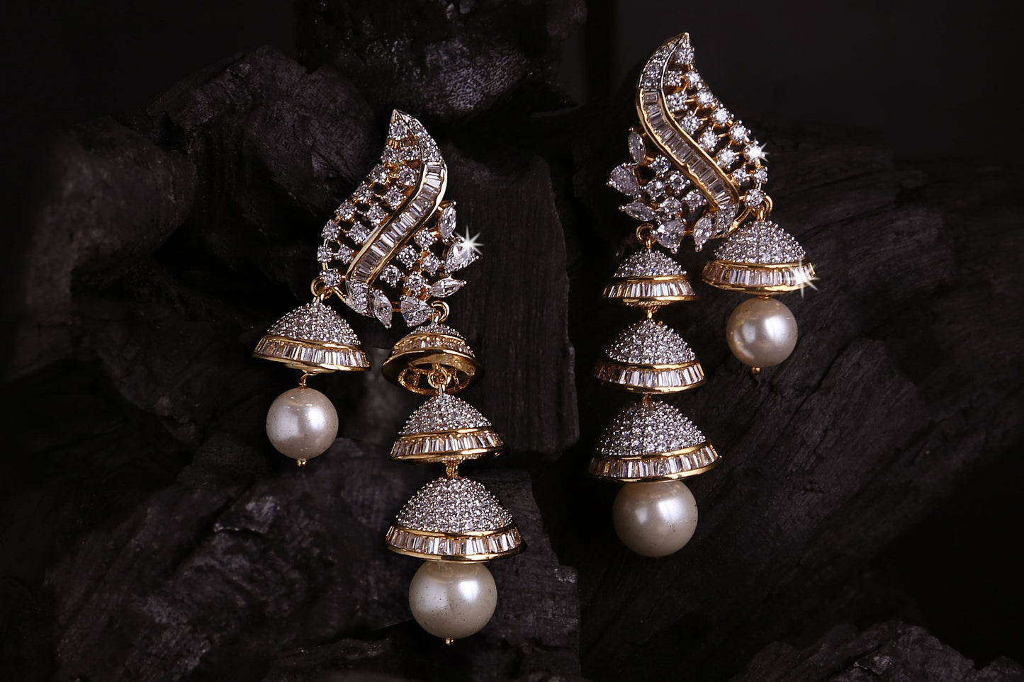 CZ with Pearl Small Zhumki Earrings - E24