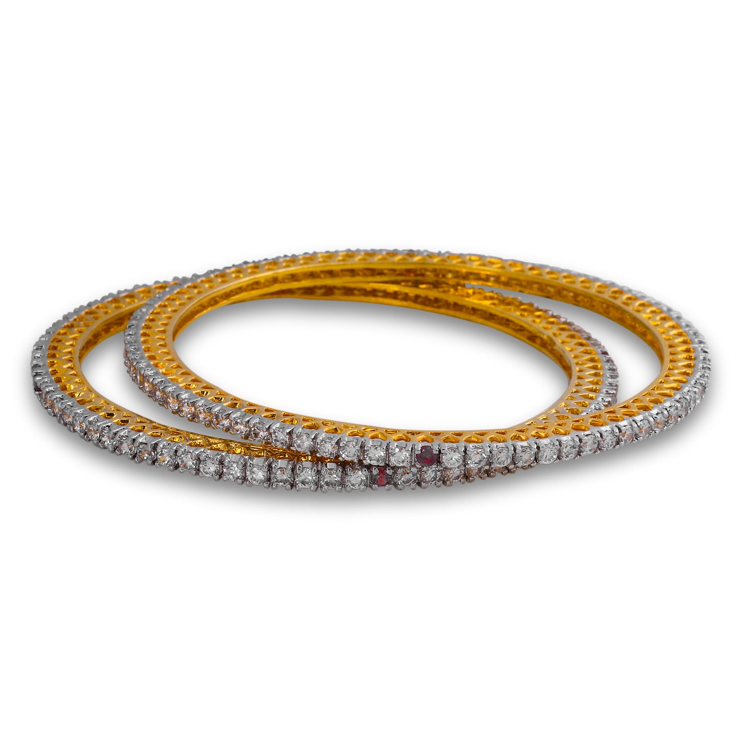 H(red) - Single Line Red CZ Gold Tone  Bangles