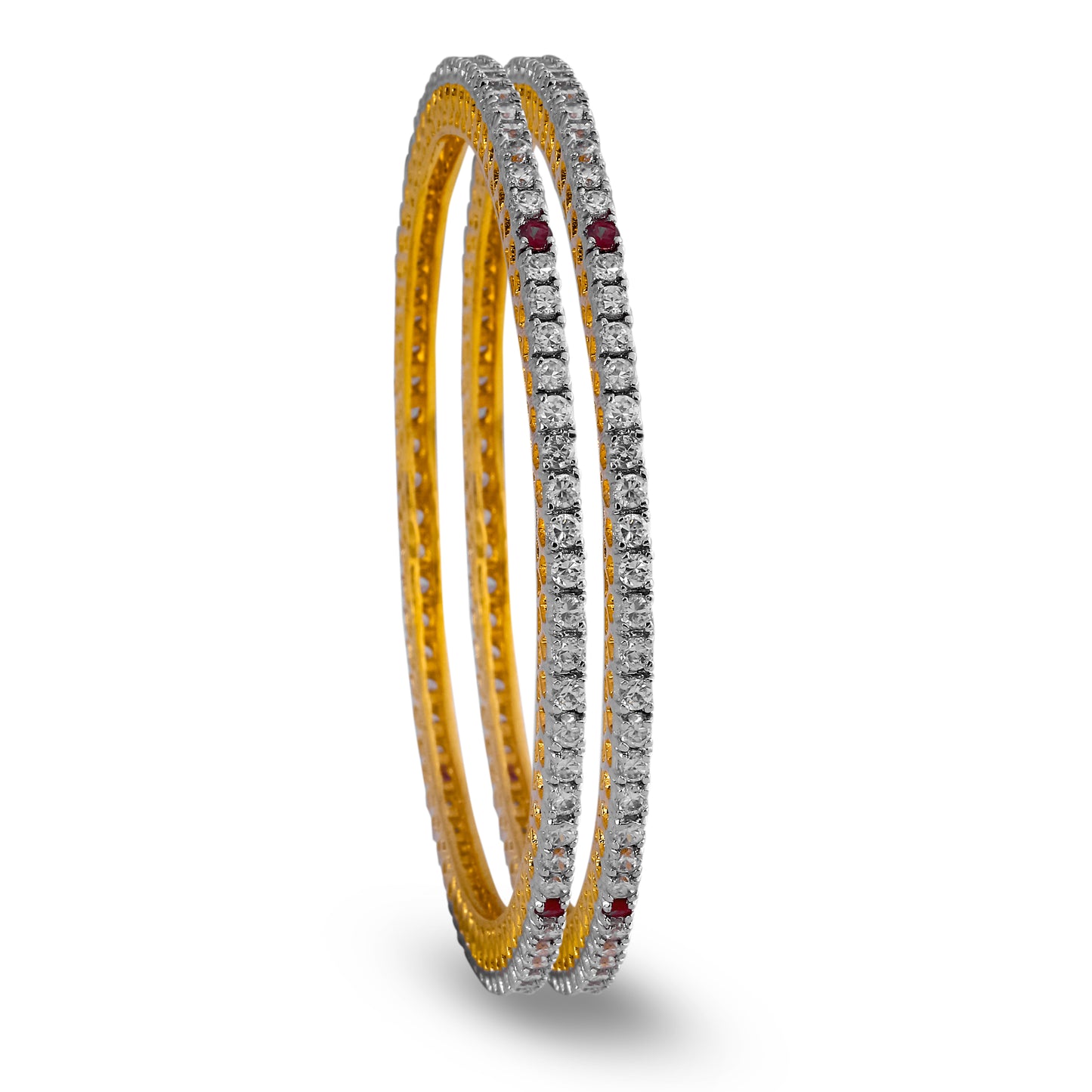 H(red) - Single Line Red CZ Gold Tone  Bangles