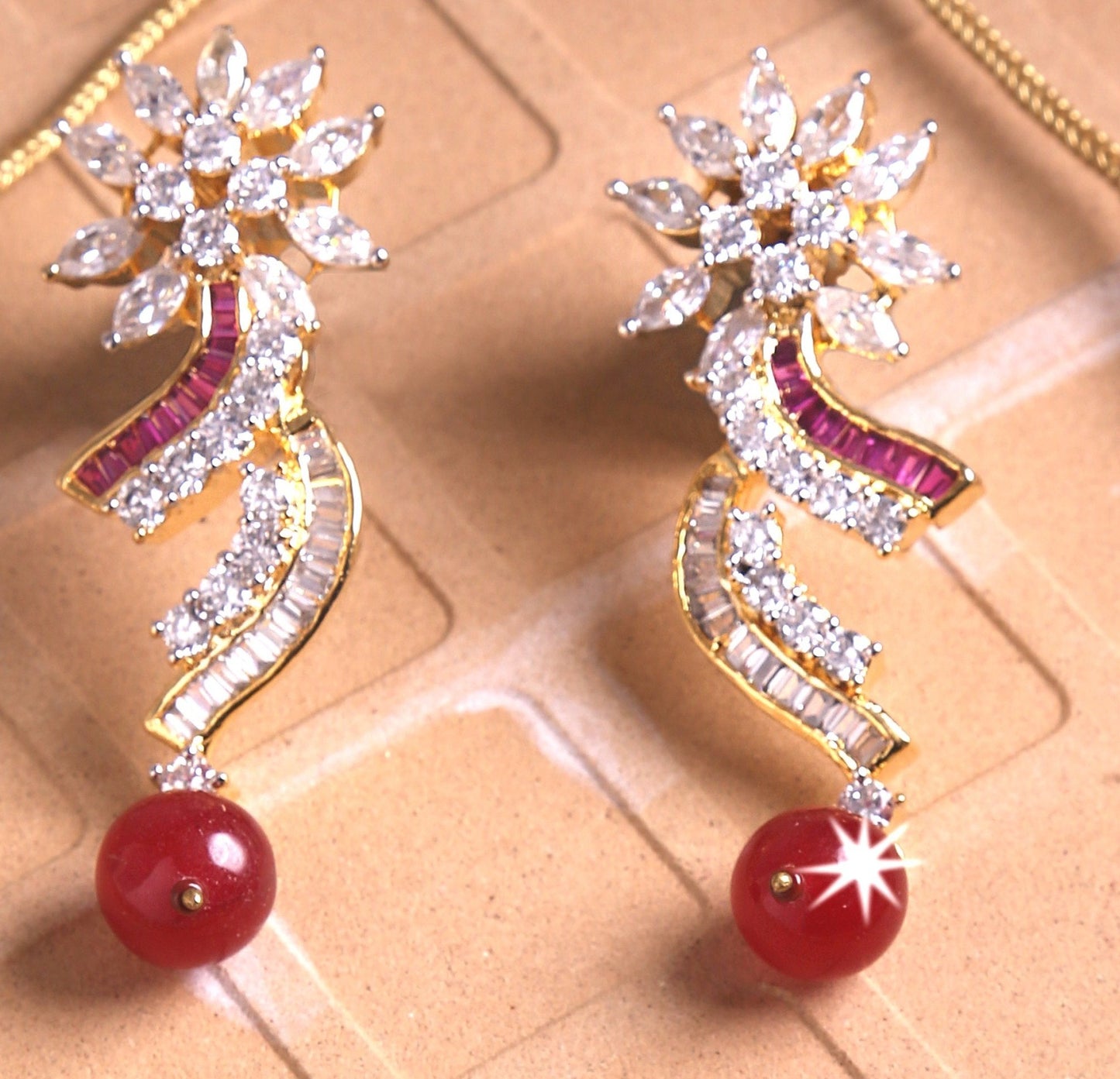 SS0081 RED & White tone Party wear Necklace Set