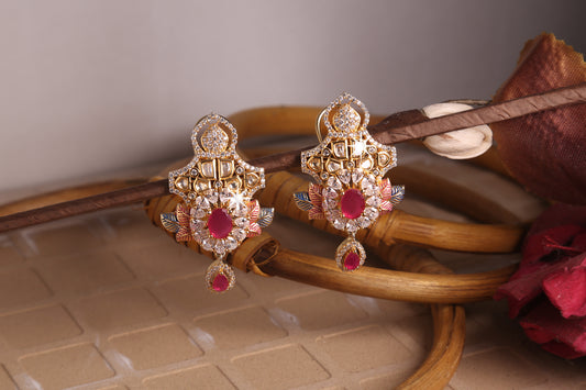 Red Stone with CZ fusion Ear tops - A002