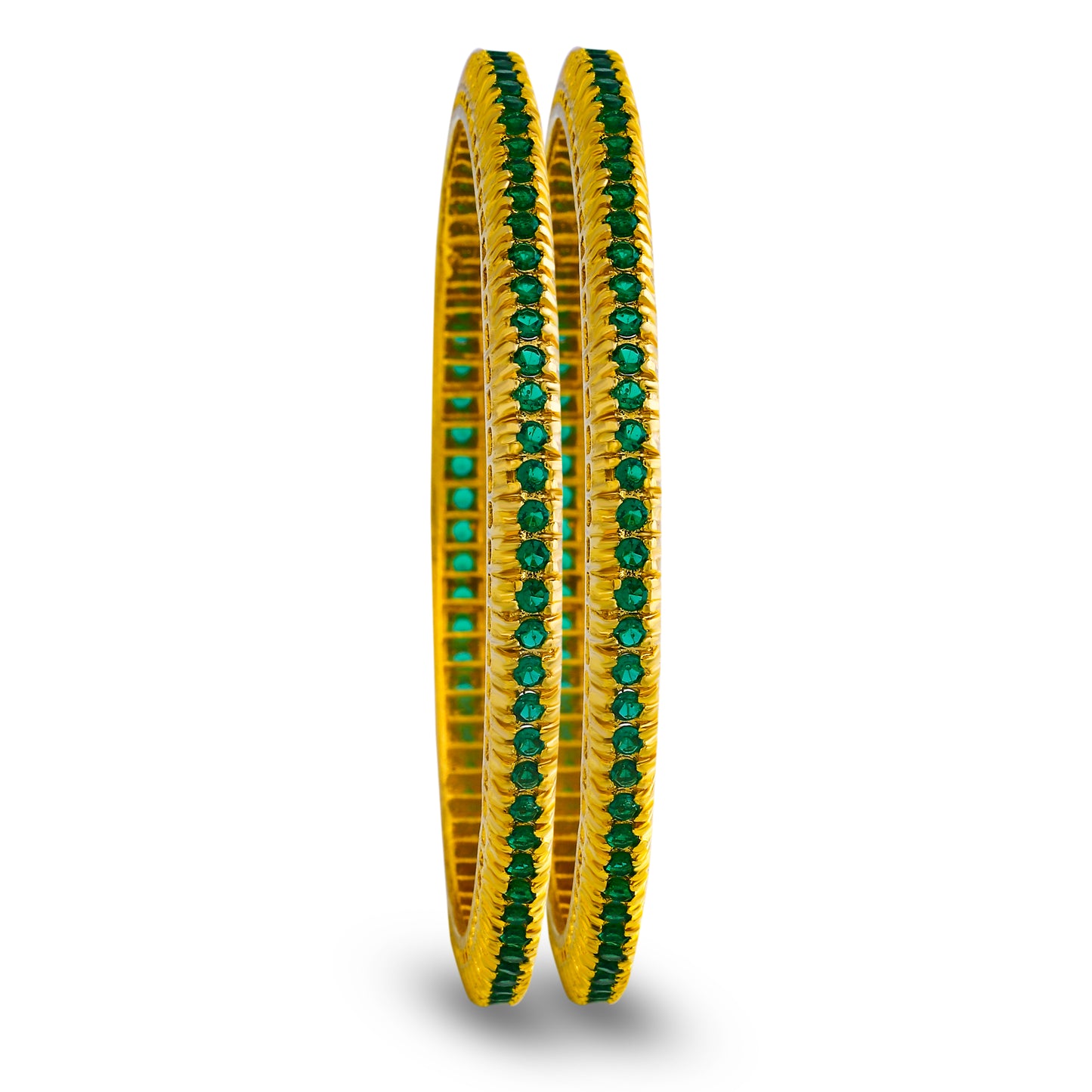 K -  Single Line Green Gold tone Bangles