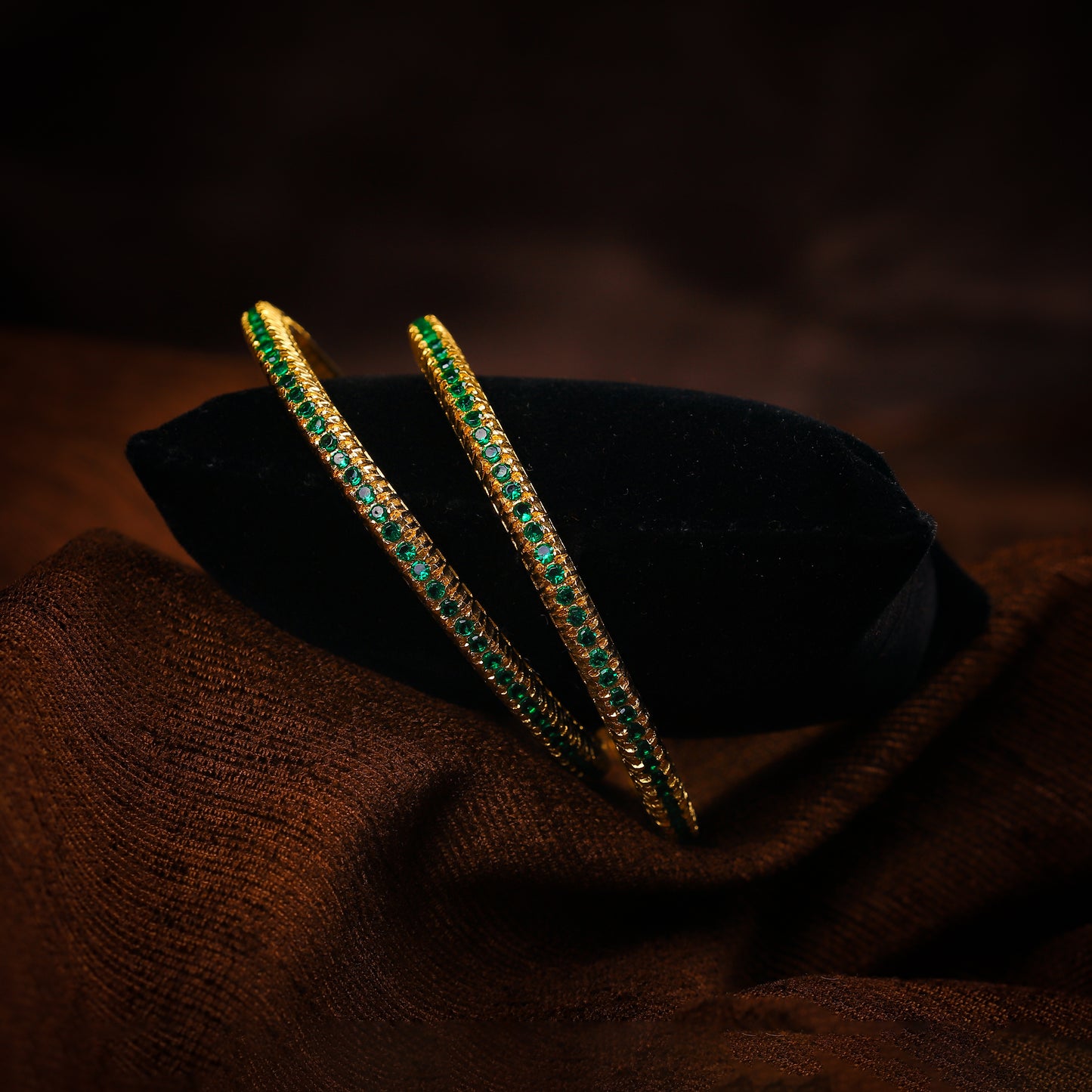 K -  Single Line Green Gold tone Bangles