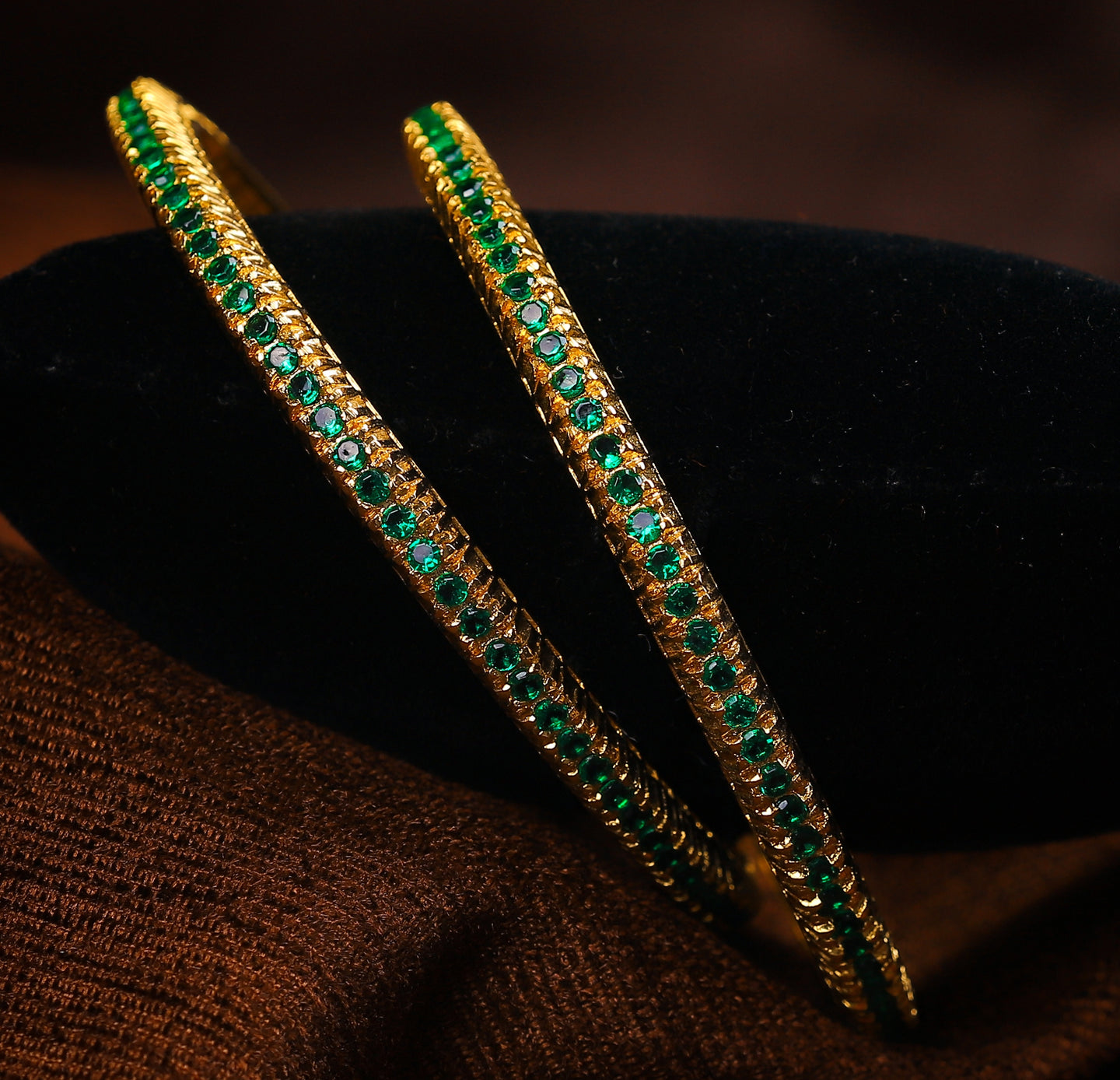 K -  Single Line Green Gold tone Bangles