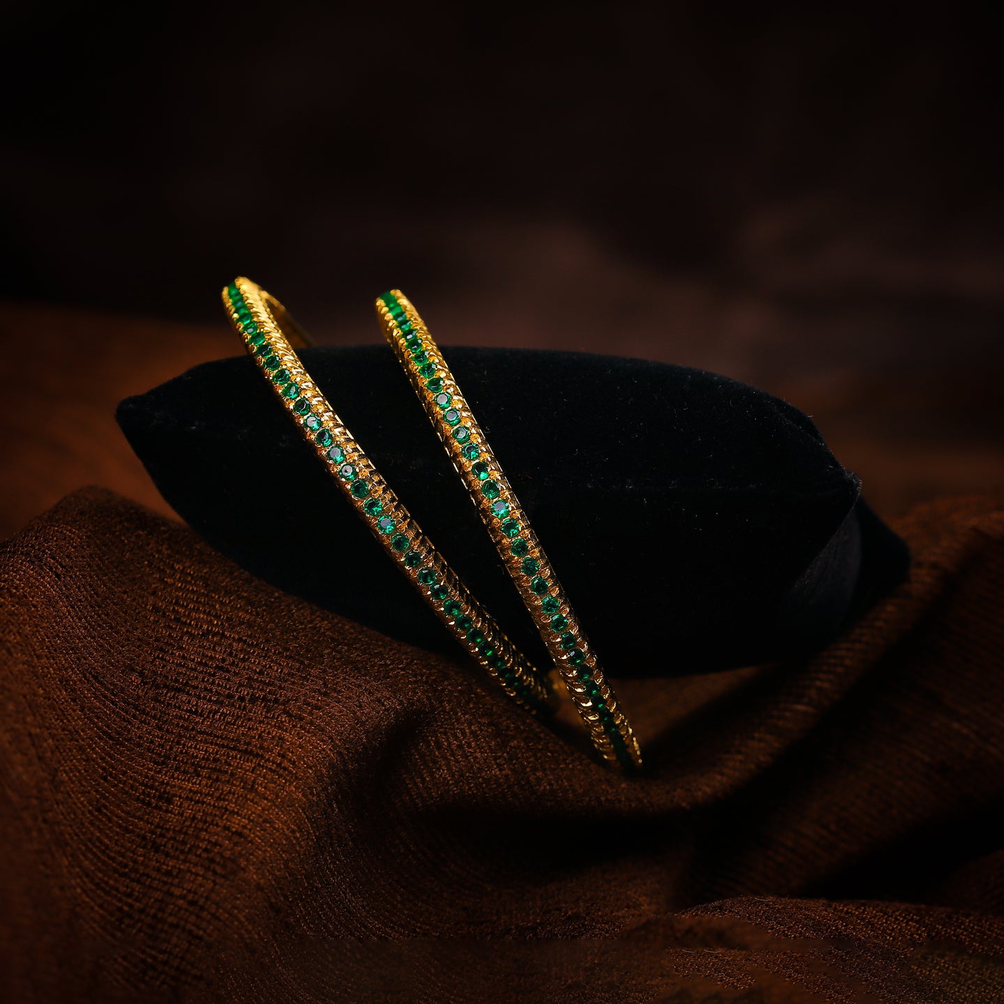 K -  Single Line Green Gold tone Bangles