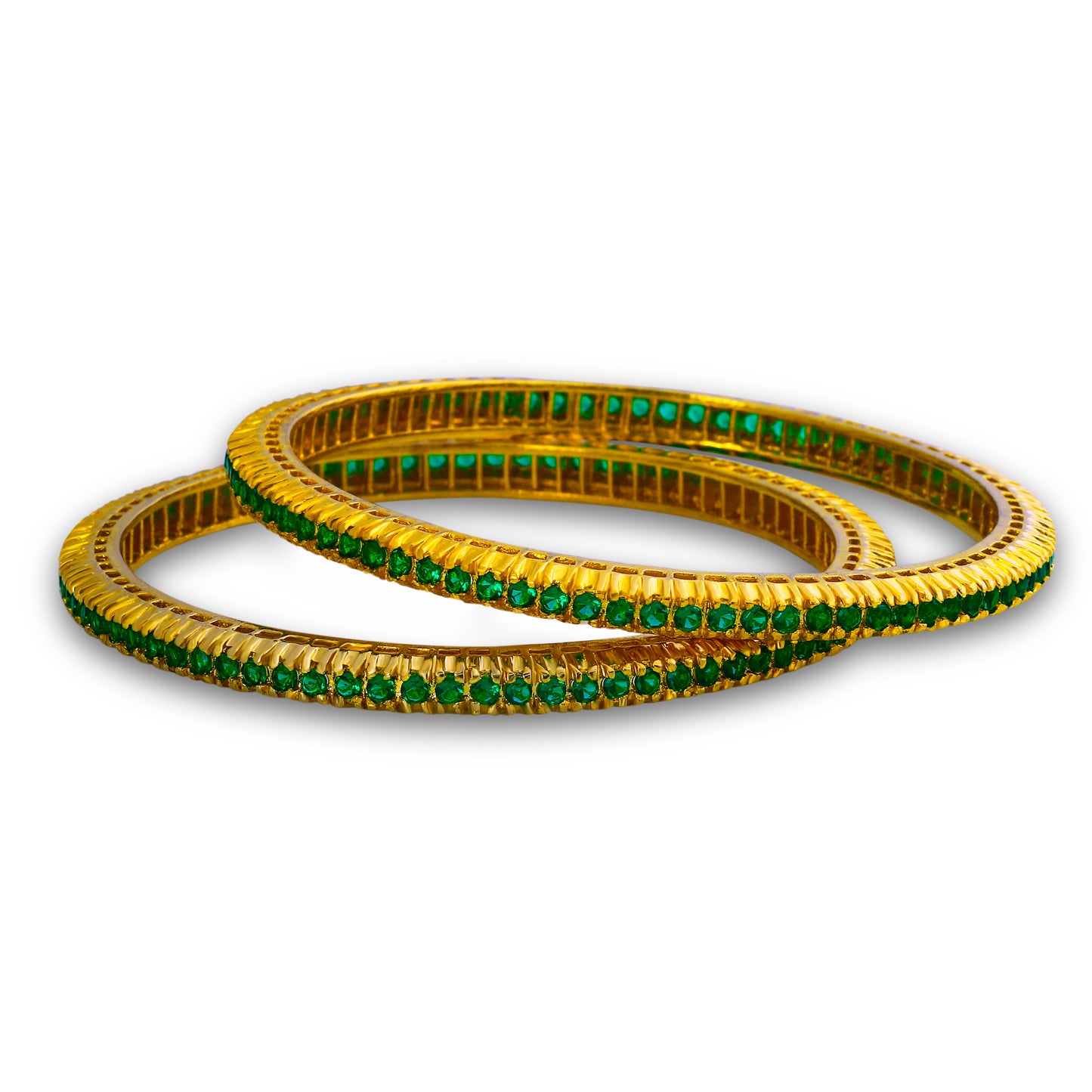 K -  Single Line Green Gold tone Bangles