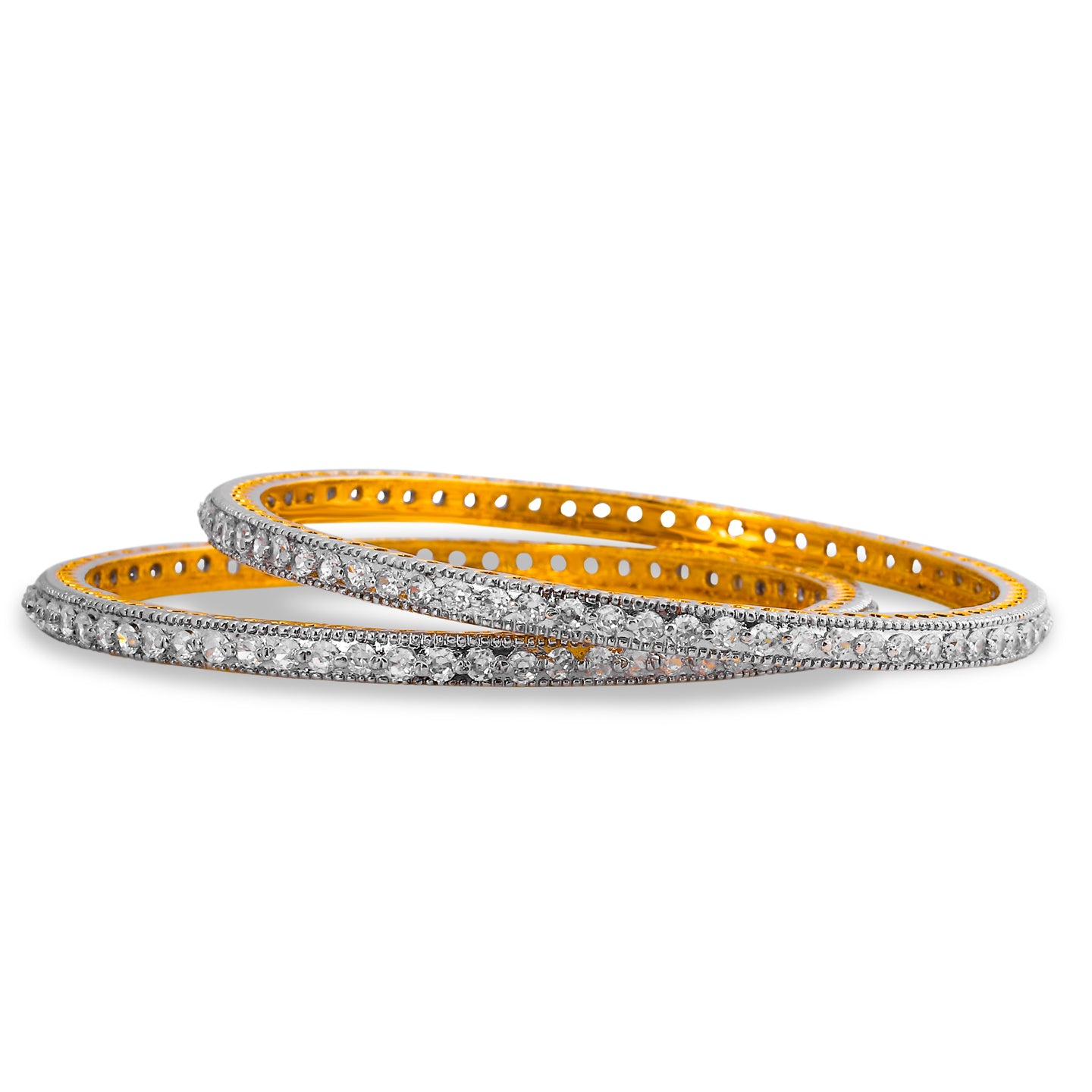 L -  CZ White Rhodium Finished Single line Bangles