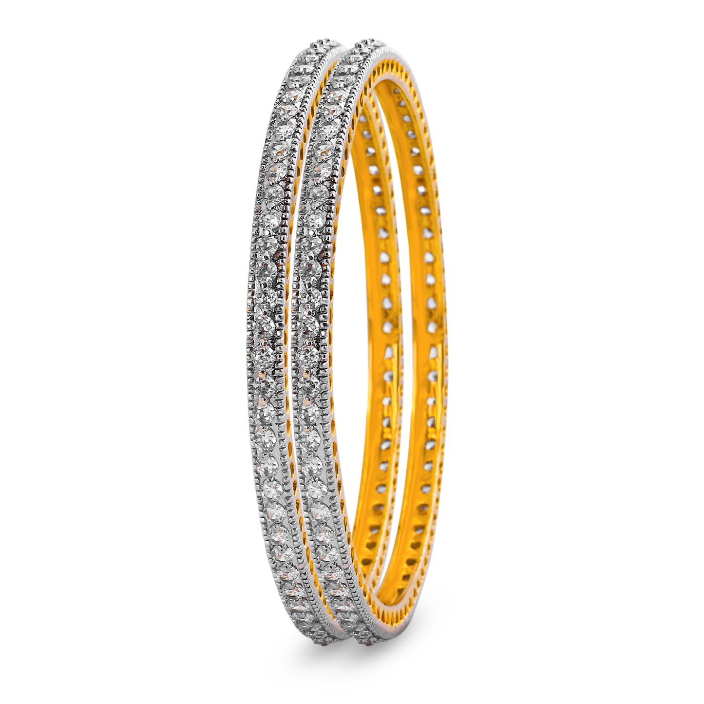 L -  CZ White Rhodium Finished Single line Bangles