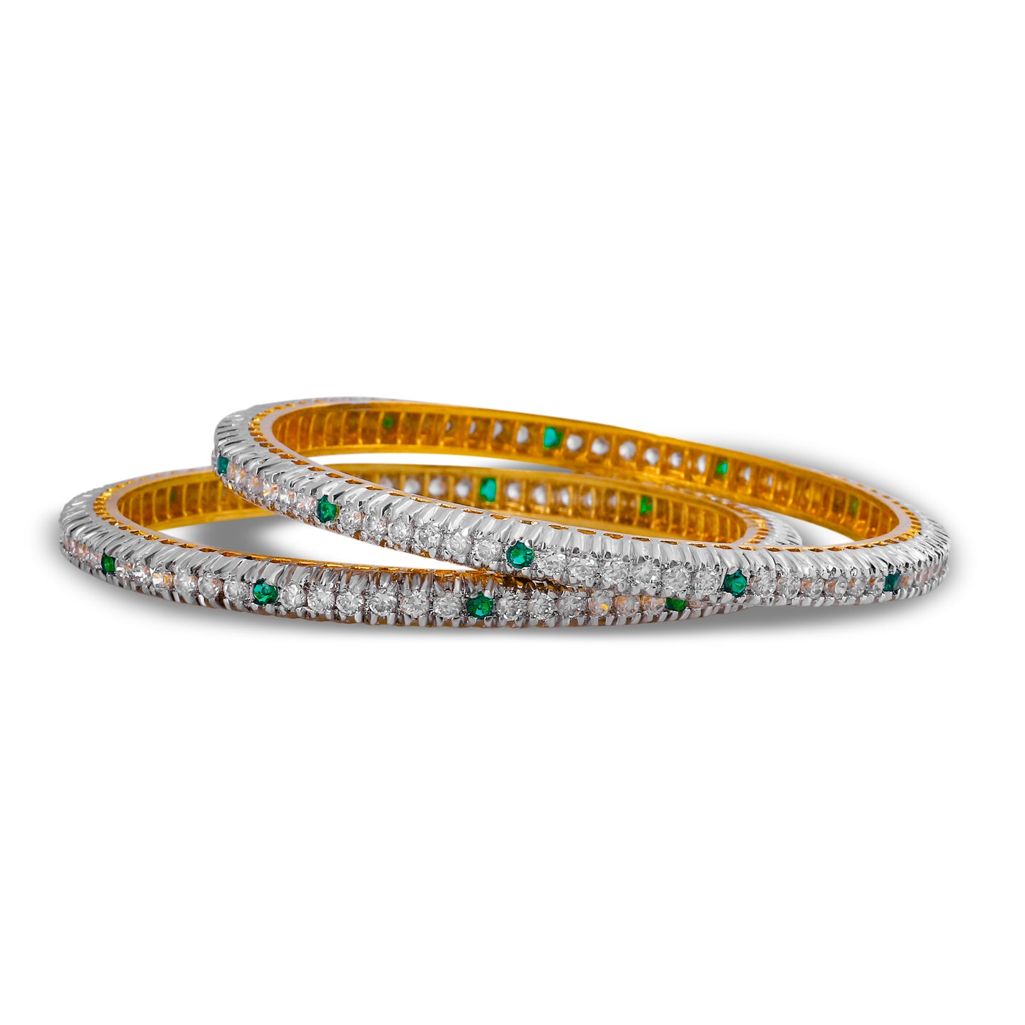 O - Single Line Green CZ Gold Tone  Bangles