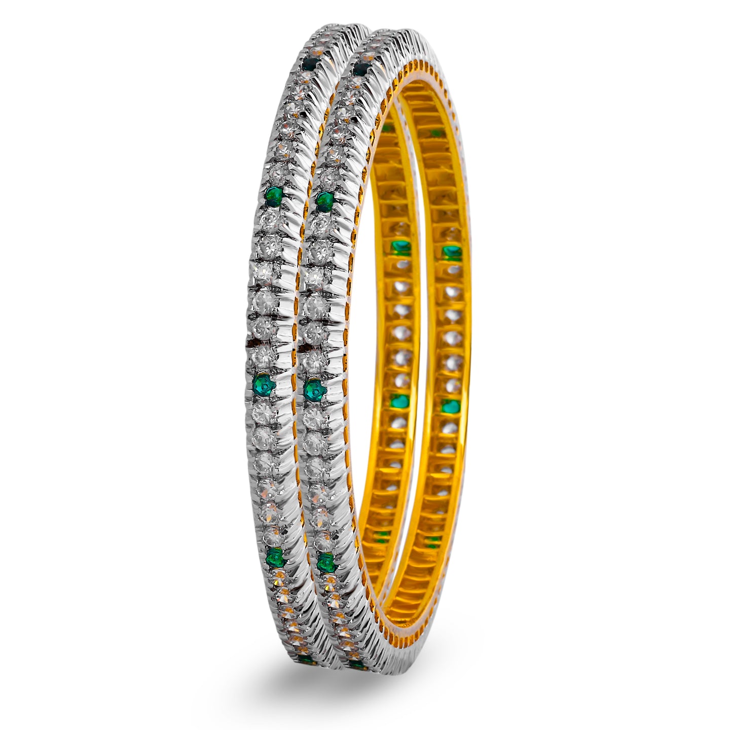 O - Single Line Green CZ Gold Tone  Bangles