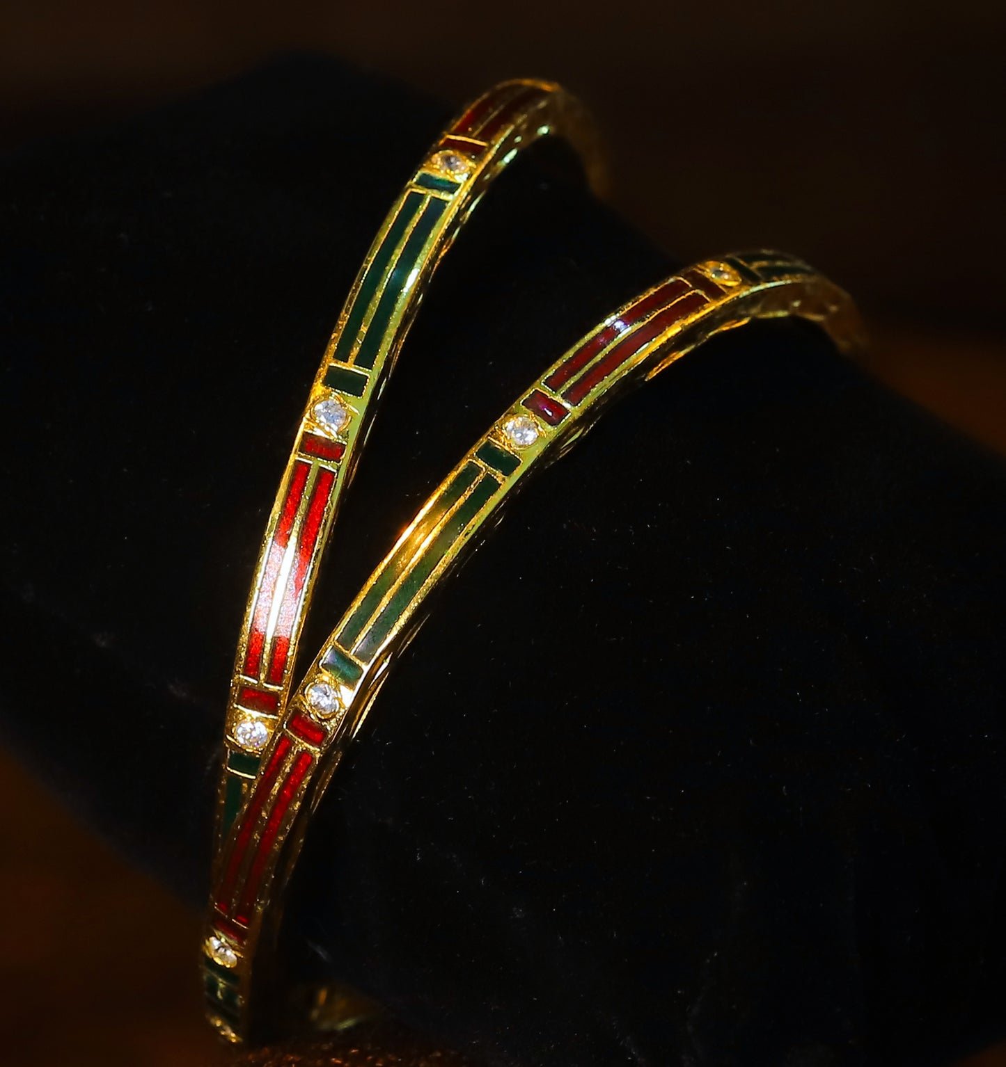 Y4 -  Red Green Mina with gold tone CZ Bangles