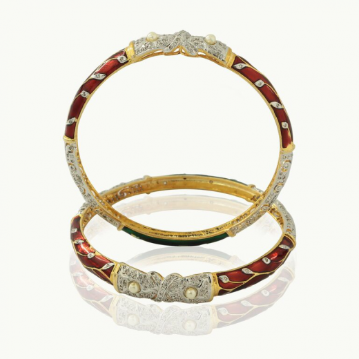 D - Red & Green Minakari Bangles beaded with Pearl &CZ