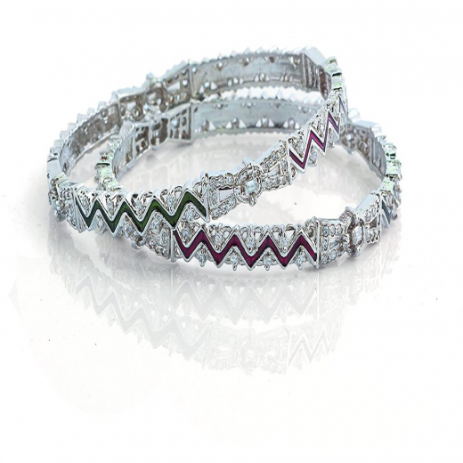 E - CZ Mina Bangles with White Rhodium