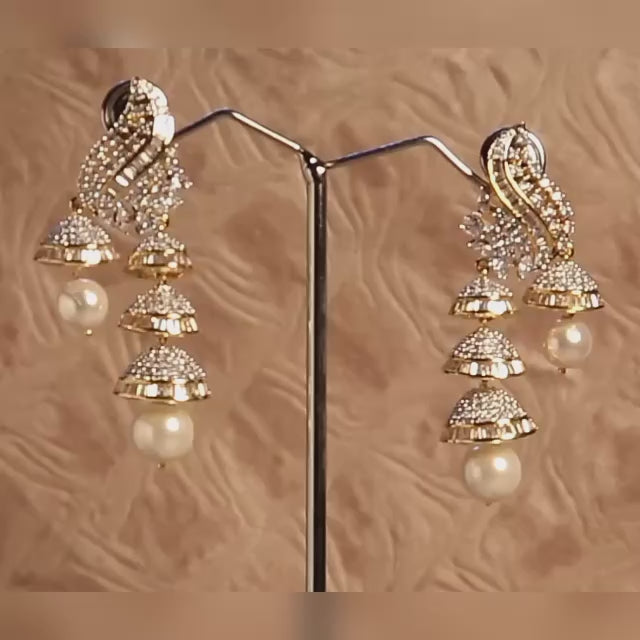 CZ with Pearl Small Zhumki Earrings - E24